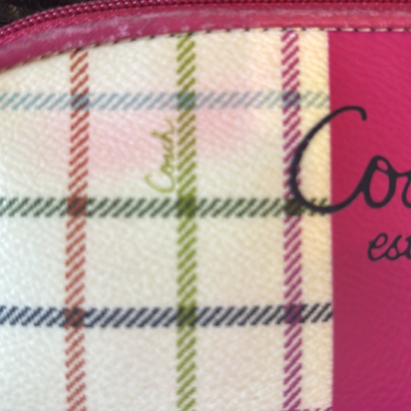 Coach Peyton Tattersall Coated Canvas and Leather Plaid Pink Stripe Cosmetic Bag - Picture 6 of 9